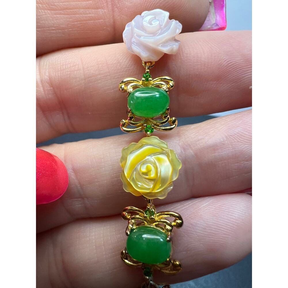 MOP jade and diopside bracelet in gold over sterling silver - Picture 8 of 11